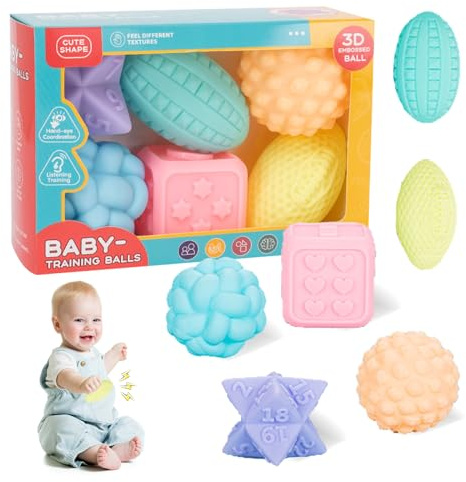 Baby Sensory Multi-Textured Soft Balls - 6 Piece Set for Babies and Toddlers, Multicoloured Tactile Balls for Exploration and Engagement (B)