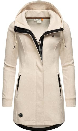 Ragwear Damen leichter Sweat Übergangsmantel lang windabweisend mit Kapuze Letty Intl. Beige Melange24 Gr. M