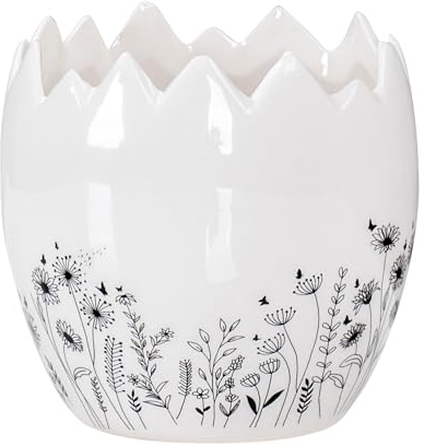 levandeo Eierschale Deko Blumentopf H10cm Keramik Schwarz Weiß Sandfinish Ostern Deko Tischdeko Osterdeko Übertopf Keramiktopf