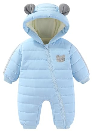 JiAmy Infant Snowsuit Baby Hooded Winter Clothes Baby Bear Outfit Zipper Romper Jumpsuit Blue 9-12 Months