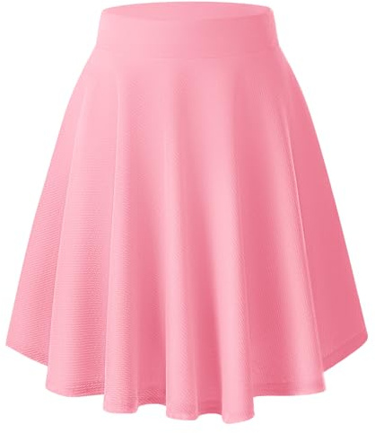 EXCHIC Donna Elegante Vita Elastica Svasata A-Linea Midi Gonna Base Uniforme Plissettata Skater Gonne(L, Rosa)