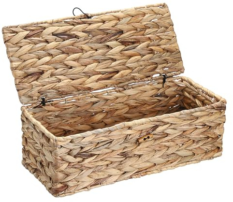 BSTKEY Natural Water Hyacinth Tank Topper Basket with Lid, Hand-woven Bathroom Tank Topper Storage Basket Toilet Paper Holder Towel Organizer Rectangle Storage Organizer