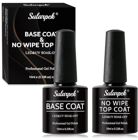 Sularpek 2 Stück 10ml Base Coat Top Coat UV Nagellack Set, Gel Überlack Unterlack Set, Nägel Gellack Nageldesign Maniküre Set für Gelnägel Art Maniküre