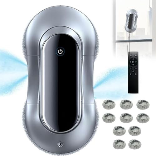 FöNsterputsrobot | 80w 2800pa Smart RobotglasrengöRare Med Automatisk 4 Vattenspray/10 Ren Trasa/FjäRrkontroll/5 M SäKerhetsrep/70 Ml Vattentank,Silver