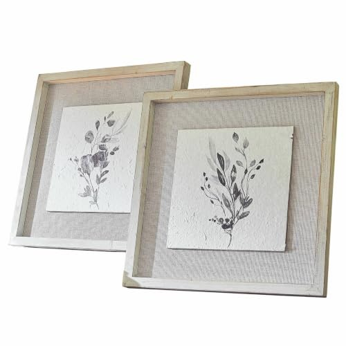 Loberon Ylivane Coppia di Quadri - Carta Riciclata - Rivestimento in Lino di completamento, Bianco
