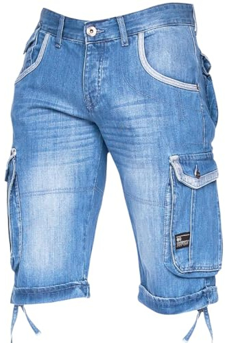 Men's Basic Cargo Bermuda Shorts - Baggy Three Quarter Knee-Length Jeans Light Wash 34W