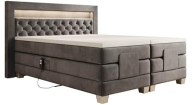 Luxusbetten24 Boxspringbett Velora Samt 200x200 elektrisch verstellbar mit LED | Bezug: Samt | Farbe: Grau | Härtegrad: H3 (70-100kg)