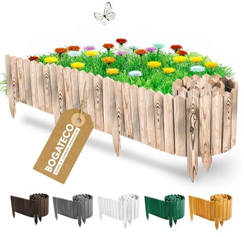 BOGATECO Bordure de parterre en bois - Lattes enroulables - 20 cm de haut et 200 cm de long - Clôture en lattes - Parfaite comme bordure de parterre ou délimitation de chemin - flammée