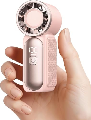 gaiatop Portable Handheld Mini Fan, 6 Speeds 16900 RPM High Velocity Personal Summer Essential with LED Display, USB Rechargeable, with Lanyard for Makeup