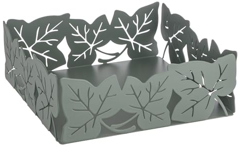 Baroni Home Portatovaglioli Decorativo in Metallo con Motivo Foglia, Design Moderno per Tavola e Cucina, Contenitore per tovaglioli, Linea Edera, 17x17x6 cm