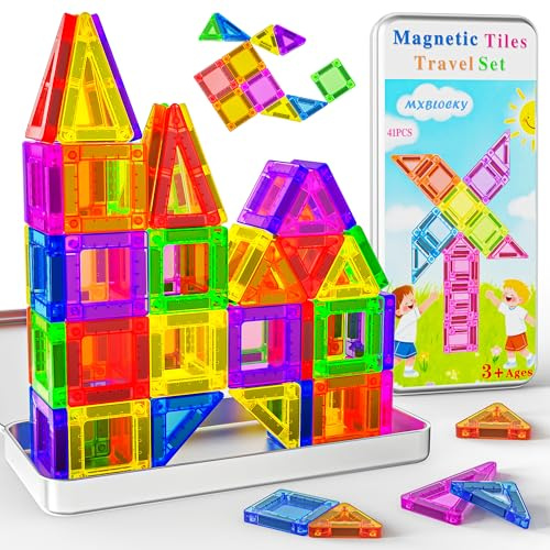 Costruzioni Magnetiche da Viaggio 41PCS Mini Giochi Magnetici per Bambini Bambina 3 4 5 6 7 8 Anni Magnetic Tiles Giocattoli Magnetici Viaggio Ragazzi Ragazze 3+ Anni Compleanno Natale Epifania