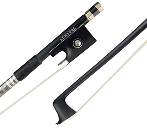 Surveal Professioneller Violinen bogen aus Kohlefaser, mit geschnitztem Ebenholzfrosch mit weißem mongolischem Rosshaar, warmer Ton, Violinbogen Größe 4/4 4/4 Schwarz