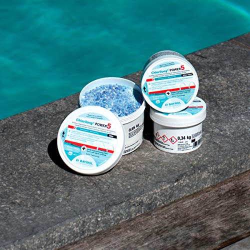 BAYROL Chlorilong POWER 5 bloc mini - 5-Funktionen-Maxi-Chlortablette 340 g langsamlöslich - Dauerdesinfektion & Trübungsentfernung - Antialgen-Granulat - Einfachste Poolpflege für bis zu 2 Wochen