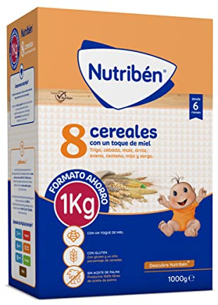 Nutribén Bouillie 8 céréales et miel, 1000 g, sans huile de palme, aliment pour bébés dès 6 mois