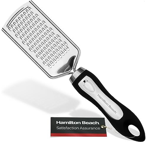 Hamilton Beach Stainless Steel Grater Sharp Blades 10in soft touch handle, Non-Slip & Soft Grip, Food Graters for Kitchen, Ginger, Garlic, Vegetables, & Fruit Slicers Dishwasher Safe-Black