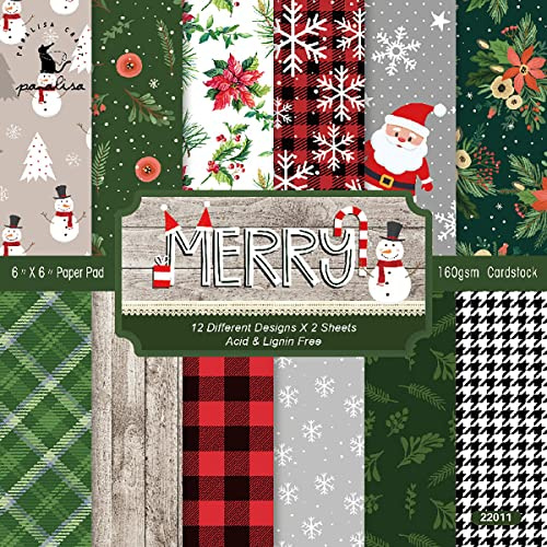 YASMEN Scrapbook pappersblock – 6 tum x 6 tum – 24 ark jul scrapbooking tillbehörskit – 160 gsm ensidig mönsterpapper, designerplaneringspapper, skräpjournal hantverkspapper, korttillverkning