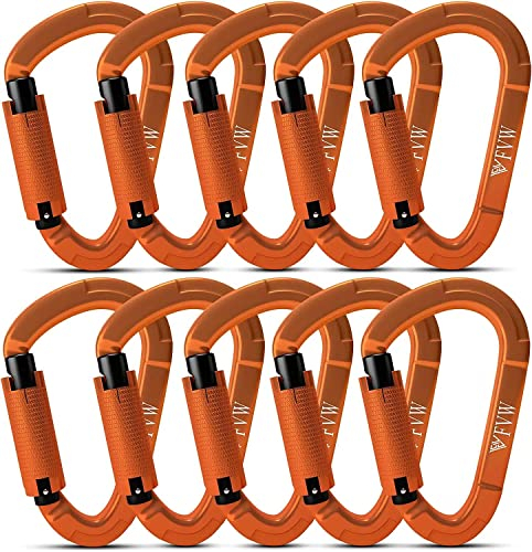 Karabiner Klettern Kletterausrüstung,10 Stück UIAA-Zertifiziert 25KN Auto Locking Kletterkarabiner Clips für Hängematten, Schaukel, Locking Hundele