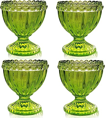 KiaoTime Green Glass Easter Egg Cup for Soft or Hard Boiled Egg Holder - Set of 4 Egg Holders for Breakfast Brunch, Kitchenware, Easter Decoration Egg Cup for Spring Home Party Tableware Decor Favors