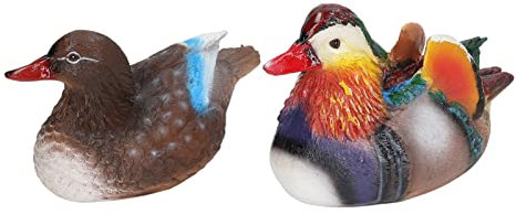 BAOFUYA Lot de 2 Statues de Canard Mandarin, Décor Animal Mignon en Résine Flottante pour Bassin de Jardin Extérieur (Couleur Sombre)