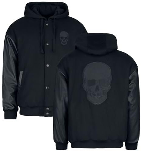 Black Premium by EMP Herren schwarze College Jacke in Woll-Optik mit Totenkopf-Stickerei L
