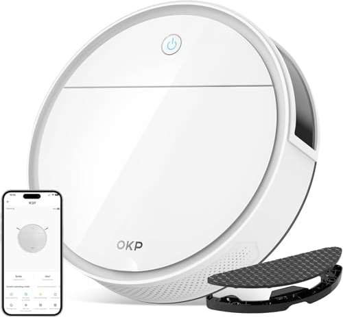 OKP Saugroboter, 5000Pa Staubsauger Roboter mit Präzise Entfernungsnavigation, 180Mins, HEPA-Filter, WLAN Roboterstaubsauger, Ideal für Tierhaare, Teppiche, Hartböden K5P