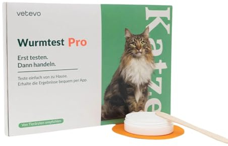 vetevo Wurmtest Katze Pro, Präziser Katzen Wurmtest auf Giardien, Spulwürmer, Hakenwürmer & Kokzidien, Ergebnis in 12h, Für alle Katzen