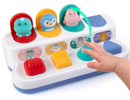Tovol Zerky Giocattolo Montessori Causa ed Effetto 12 Mesi, Giocattolo a Forma di Animale con Pulsante Pop-up, Giocattoli sensoriali interattivi per Bambini Piccoli 1 2 3 Anni (Figura di Animale)