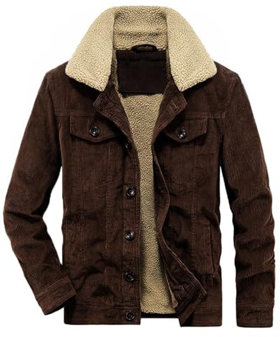 Momooda Hombre Chaqueta Cargo Pana con Forro de Polar, Chaqueta de Camionero Cálida, Chaqueta Cortavientos Militar Invierno con Cuello Vuelto, L, Café