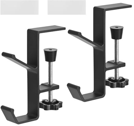Lot de 2 supports pour casque, support casque bureau, support de bureau réglable, adapté aux cartables, écouteurs, sac suspendu (noir)