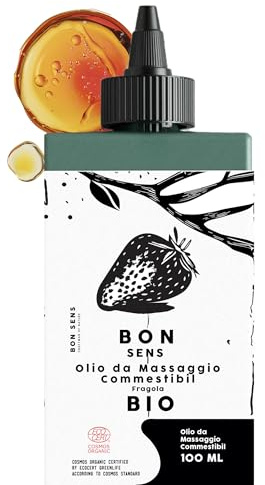 Aceite de Masaje Comestible, Erótico y Sensorial - Orgánico, Cosmos Organic - Aroma Natural de Fresa Dulce