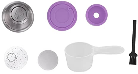 GRCFUMO Stainless Steel Refill Coffee Capsules, Silicone Reusable Coffee Capsule with Measuring Spoon, Coffee Filter Cup Set for Kitchen Restaurant Cafe (Purple)
