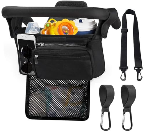HOINCO Universal Baby Passeggino Organizer, con Il Supporto di Tazza Isolato Aumentato, Borsa A Rete Rimovibile, Borsa del Telefono e Tracolla, si Adatta Alla Maggior Parte dei Passeggini