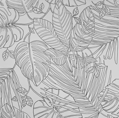 WPE® Rasch Canopy Leaves Grey & Black Tropical Wallpaper 283173 – Stylish Tropical Leaf Design for Living Room, Bedroom, Office
