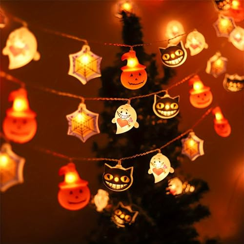SULOLI 3M 20 LED Guirlande Lumineuse Halloween avec Pendentif Fantôme Chauve-Souris pour Halloween Décoration Extérieur Intérieur