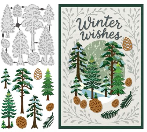 UNICRAFTALE Metal Trees Frame Cutting Dies for Card Making Winter Tree Die Cuts Christmas Tree Die Cut Stencils Templates Scrapbooking Embossing Template for DIY Photo Album Decorative Paper Card