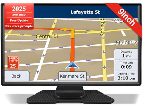 Sat Nav for Car/Truck/HGV - 9 Inch GPS Navigation UK 2025 with Lifetime Free Maps Updates, Real Voice Guidance, Speed Camera Alerts, Postcode Search & Lane Assist (9 Inch)