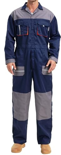 Yukirtiq Salopette de travail pour homme Multi Poches Garage Combinaison de travail Fermeture éclair Combinaison de travail en une pièce Vêtement de travail pour mécanicien, bleu marine, X-Large