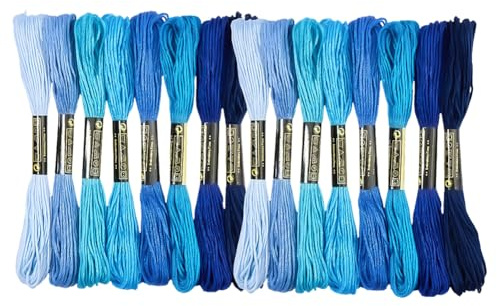 BEAMARKER 16 Skeins Blue 7.5m 6-Ply Cotton Cross-stitch Threads Embroidery Thread Floss DIY Friendship Bracelets String for DIY Arts Crafts Sewing Needlework Knitting Bracelet Making