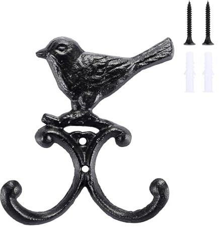 OwnMy Cast Iron Bird Coat Hooks Decorative Wall Hook, Vintage Dog Leash Holder Farmhouse Key Holder for Wall, Heavy Duty Indoor Outdoor Double Wall Hooks for Hanging Towels, Hats, Potted Plants, Tools