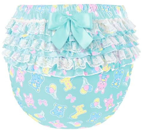 Littleforbig Silky Washable Reusable Waterproof Ruffled Lace Bow Baby Parade Pattern Ruffle Adult Diaper Cover L Green