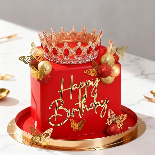 corona rossa come decorazione per torte palline dorate corona come decorazione per torte di compleanno decorazione a farfalla dorata per compleanno o baby shower