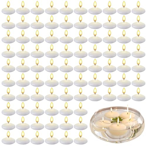 Unscented Floating Candles, 88 Pack White Round Water Candle Set | 3.8 X 1.5 Cm Size with Non-Toxic Wax and Approx. 20-50 Minute Burn, Ideal for Bowls, Vases, Weddings and Party Tables