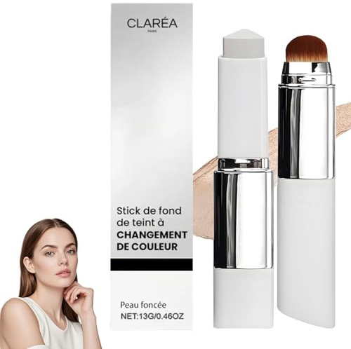 Clarea Fond de Teint 2-en-1 Avec Pinceau Intégré, Clarea Fond De Teint Stick Coréen Couvrant Imperfections, Crème De Recouvrement Hydratante Et Légère, Long Tenue Résistant à L'eau (Natural)