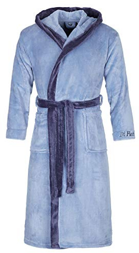 Di Ficchiano Monza badrock för män med huva I fluffig morgonrock I nattkläder av ädel mikrofiber I kimono med färg- och storleksurval S – 5XL I badrock Öko-Tex Standard 100, Jeansblå, M