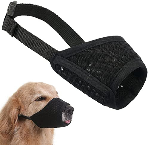 Dog Muzzle Soft Mesh Muzzle - Adjustable Breathable Dog Muzzle, Dog Mask, Mouth Cover for Anti-Biting Anti-Barking, Allows Panting Drinking (Black, Size L)