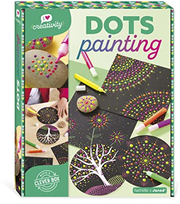 Janod - Dipingi con i Punti - I Love Creativity - 5 Creazioni su Carta Nera e Pietra - Kit Attività Creative Bambini - Abilità Fino-Motorie e Concentrazione - Dagli 8 Anni, J07736