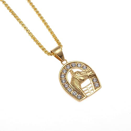 YAHOYA Nuevo Hip Hop Zircón Oro Color Cabeza de Caballo Colgante Herradura Collar Charm Moda Hombres Rock Party Joyería