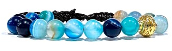 Samsara – Bracciale Tibetano in Agata Blu Striata con Filo in Cotone Cerato ad Alta Resistenza