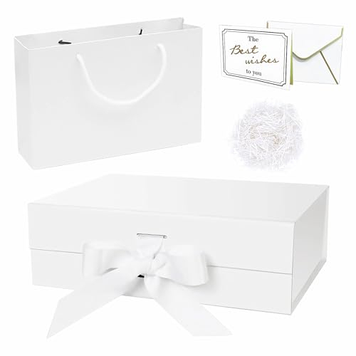 CHEVVY Magnetische Geschenkschachtel 26 x 18,8 x 8 CM Faltbare Geschenkboxen Weiße Rechteckige Geschenkverpackung Geburtstag mit Grußkarten Magnetbox für Hochzeit Weihnachten Valentinstag