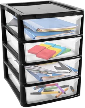 simpa A4 Desktop 4 Drawer Tower Storage Unit - 39cm (H) x 28cm (W) x 35.5cm (D)
